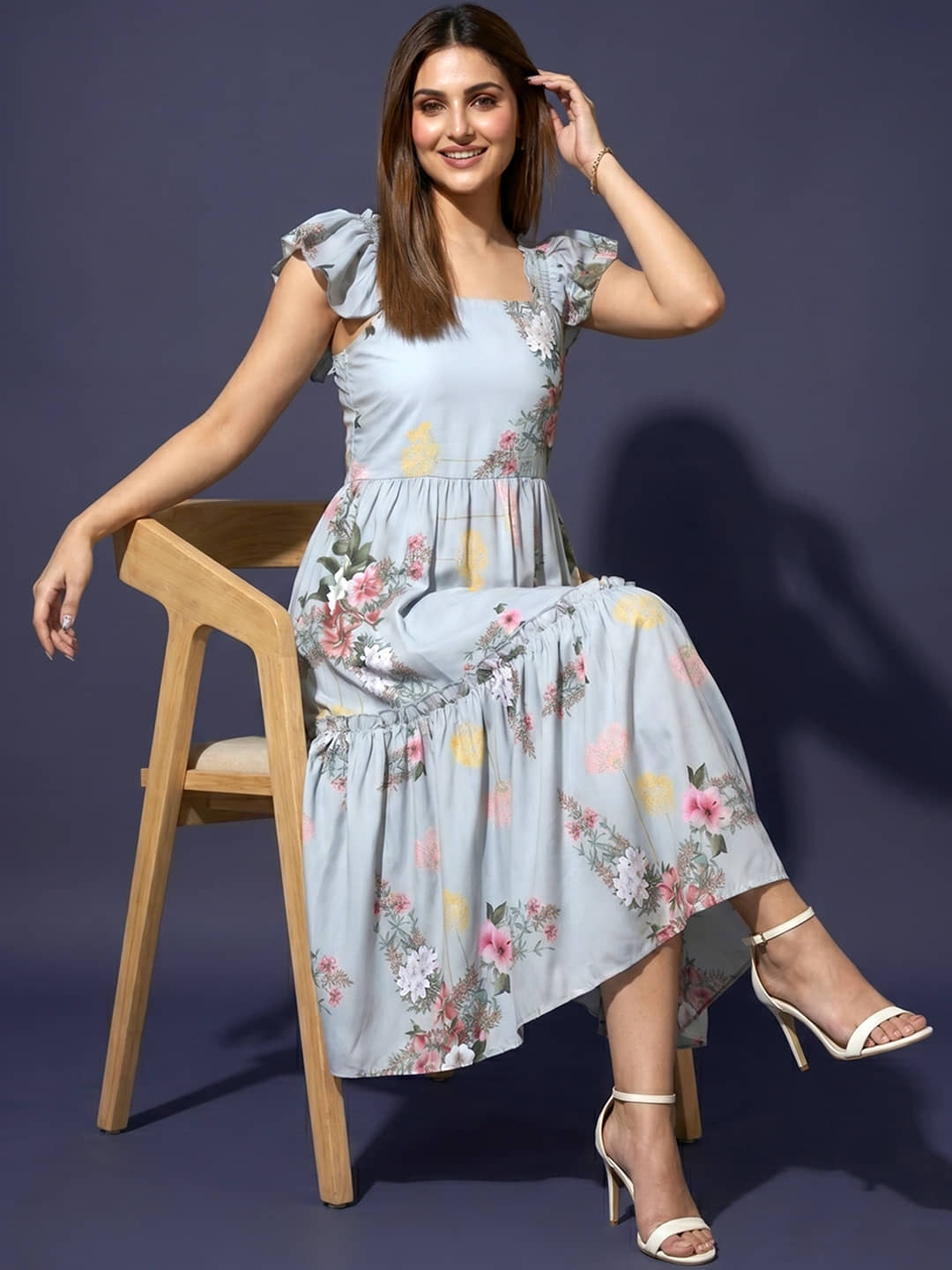 Addyvero Women Viscose Rayon Printed Fit & Flare Dress ( Multicolor 3 )