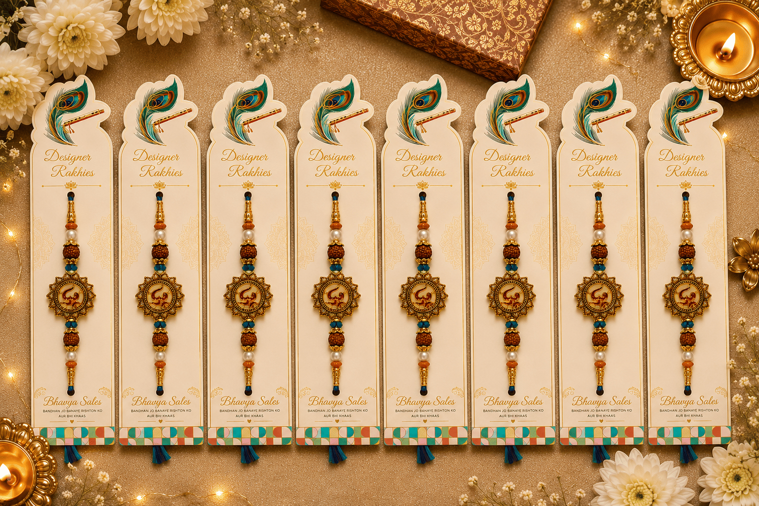 Bhavya Sales Designer Sacred Om Design with Traditional Decorative Detailing. Adjustable Rakhi ( Pack of 8 , Gold ) - Bangles & Bracelets | Buy online on ZillyBuy