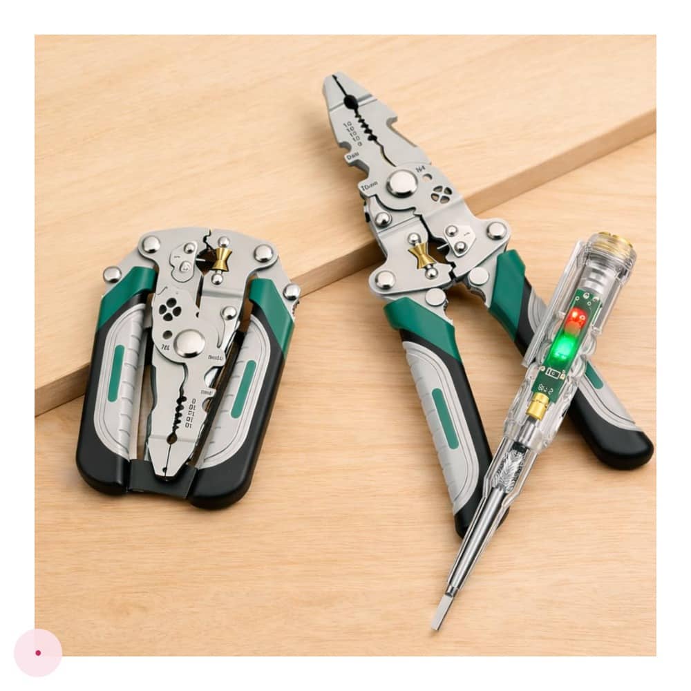 Wire Stripper & Tester Combo Set | All in One Multifunction Stainless Steel | Wire Stripper & High Brightness | Intelligent Voltage Tester Pen | Multi Function | Electrical Hand Tool Combo