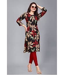 AK FASHION MALL Pack of 1 Crepe Printed Straight Women's Kurti - ( Multicolor )