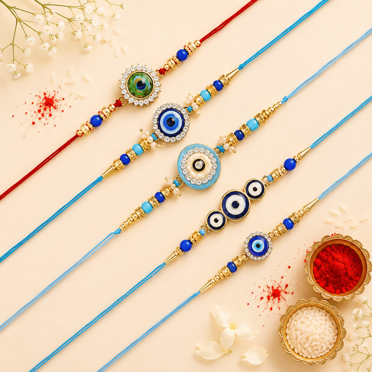 THRIFTKART Handmade 5 Rakhi Gift Set ( Pack of 5 , Multicolour ) - Bangles & Bracelets | Buy online on ZillyBuy