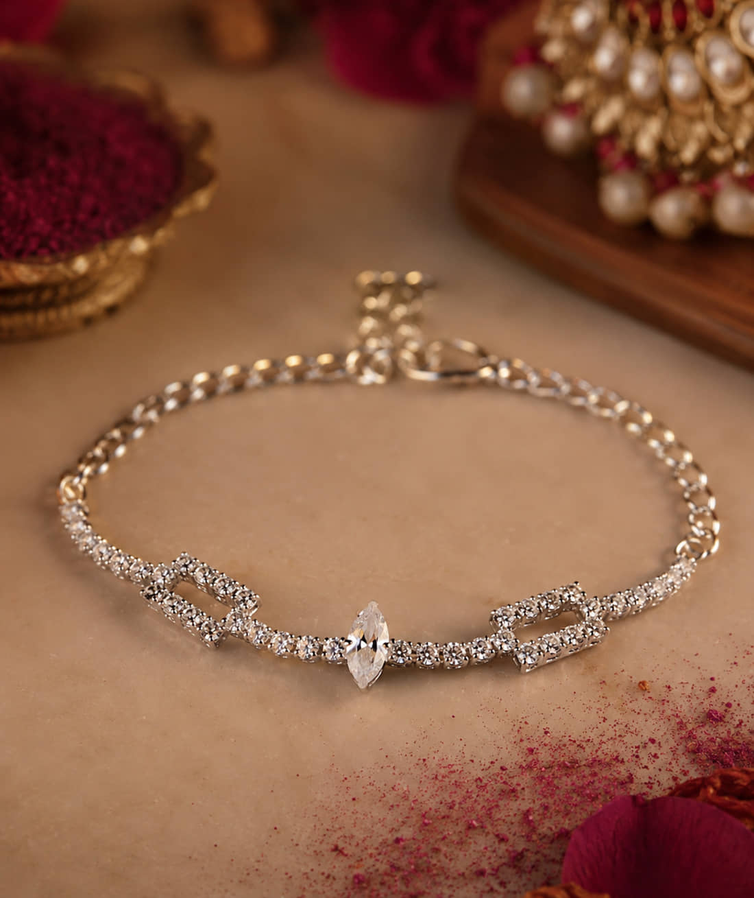 KRIMO American Diamond 1 Bhaiya Bhabhi Rakhi ( Pack of 1 , Silver ) - Bangles & Bracelets | Buy online on ZillyBuy