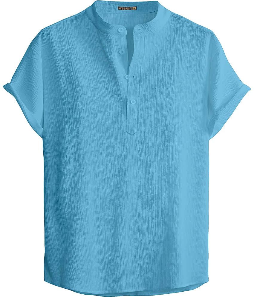 WEBRIC Polyester Plain Shirt Style Kurta For Men ( Sky Blue ) - Kurtas & Kurta Sets | Buy online on ZillyBuy