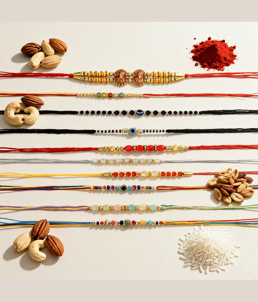 Fashion Frill Multicolor Rakhi for Brother (Pack Of 10) - Bangles & Bracelets | Buy online on ZillyBuy