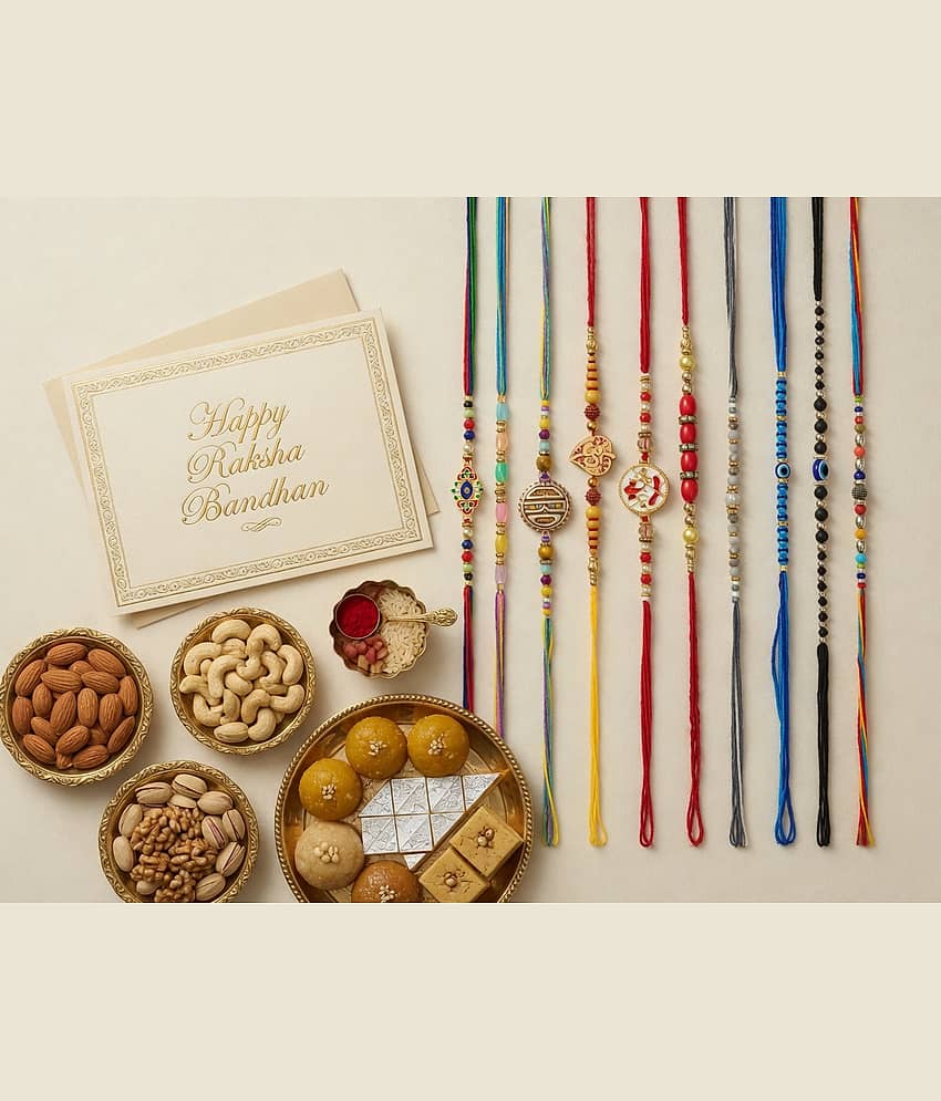 Fashion Frill Multicolor Rakhi for Brother (Pack Of 10) - Bangles & Bracelets | Buy online on ZillyBuy