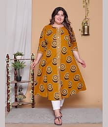 Aryika Women Cotton Printed A-line Kurti ( Yellow )