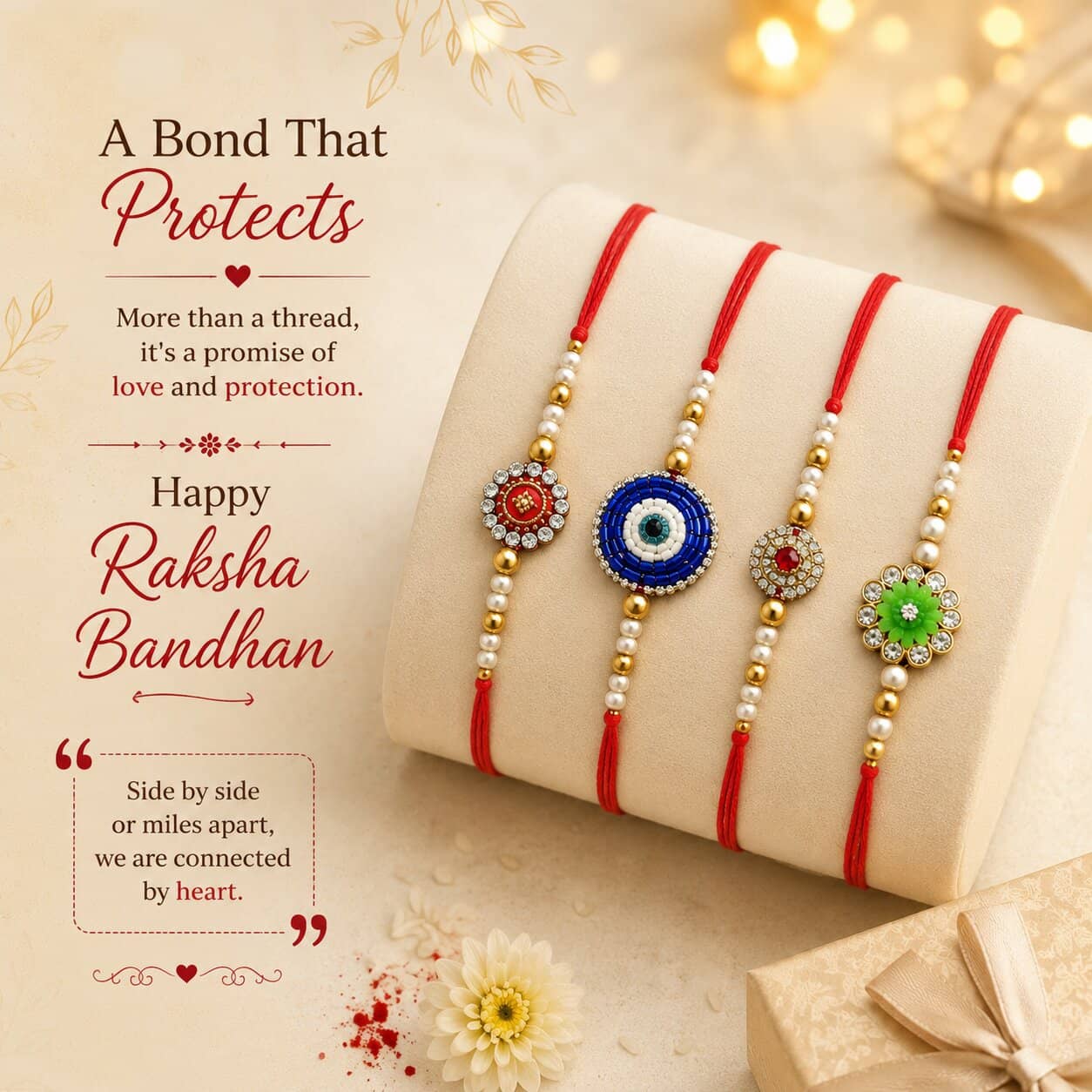 Cherry Tree Handmade 1 Bhaiya Bhabhi Rakhi ( Pack of 4 , Multicolour ) - Bangles & Bracelets | Buy online on ZillyBuy
