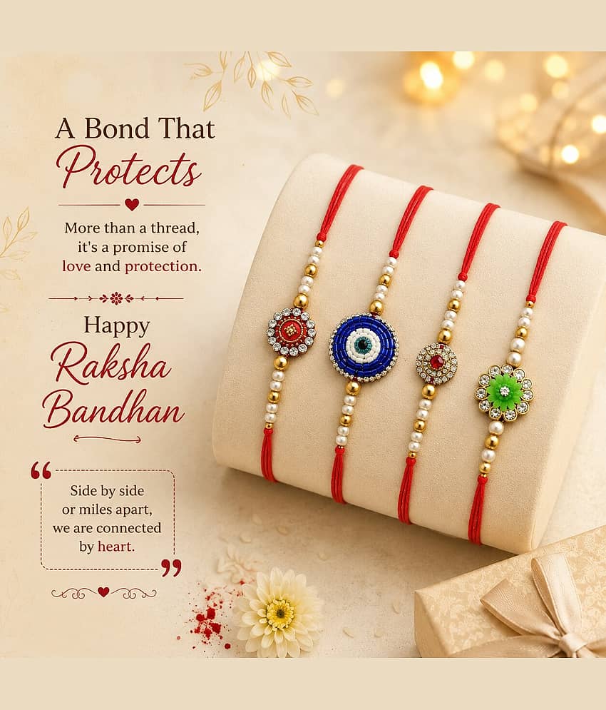 Cherry Tree Handmade 1 Bhaiya Bhabhi Rakhi ( Pack of 4 , Multicolour ) - Bangles & Bracelets | Buy online on ZillyBuy