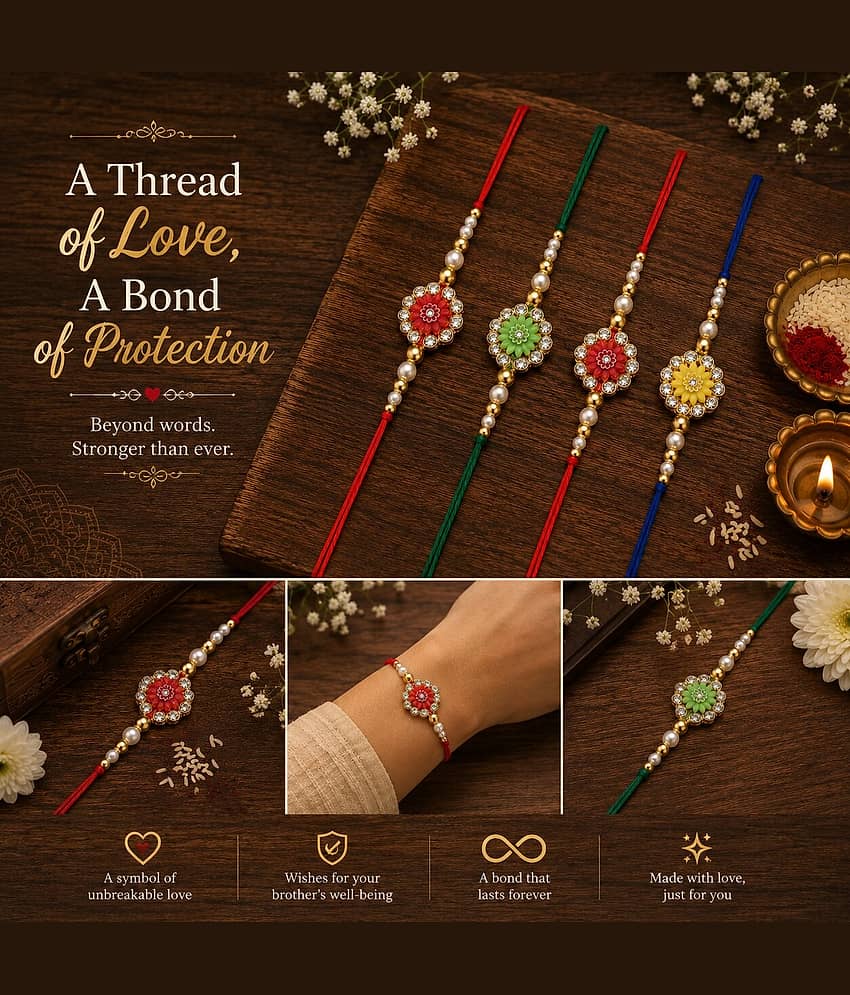 Cherry Tree Handmade 1 Bhaiya Bhabhi Rakhi ( Pack of 4 , Multicolour ) - Bangles & Bracelets | Buy online on ZillyBuy