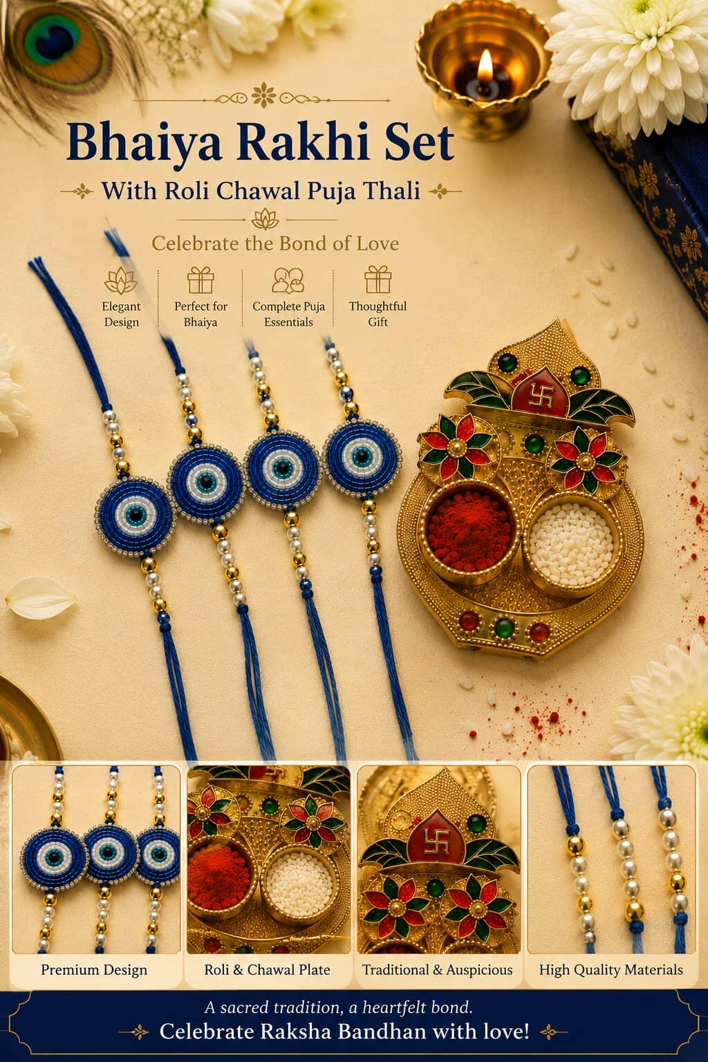 Cherry Tree Handmade 1 Bhaiya Bhabhi Rakhi ( Pack of 4 , Multicolour ) - Bangles & Bracelets | Buy online on ZillyBuy