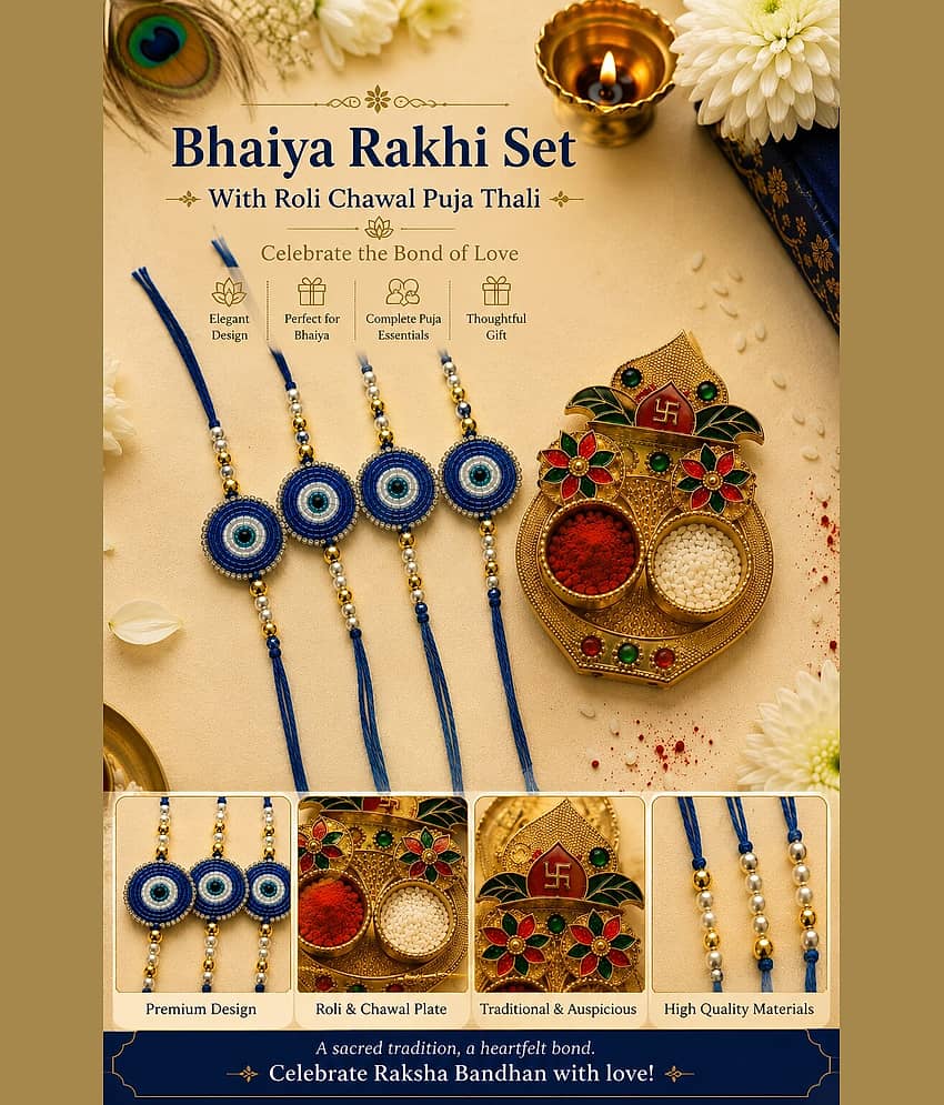 Cherry Tree Handmade 1 Bhaiya Bhabhi Rakhi ( Pack of 4 , Multicolour ) - Bangles & Bracelets | Buy online on ZillyBuy