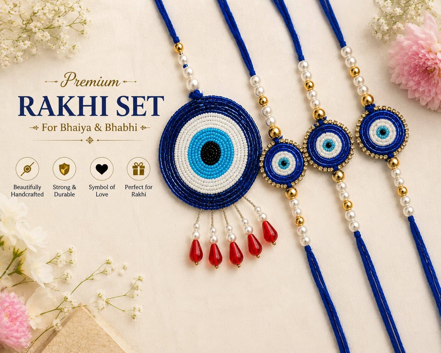 Cherry Tree Handmade 1 Bhaiya Bhabhi Rakhi ( Pack of 4 , Multicolour ) - Bangles & Bracelets | Buy online on ZillyBuy