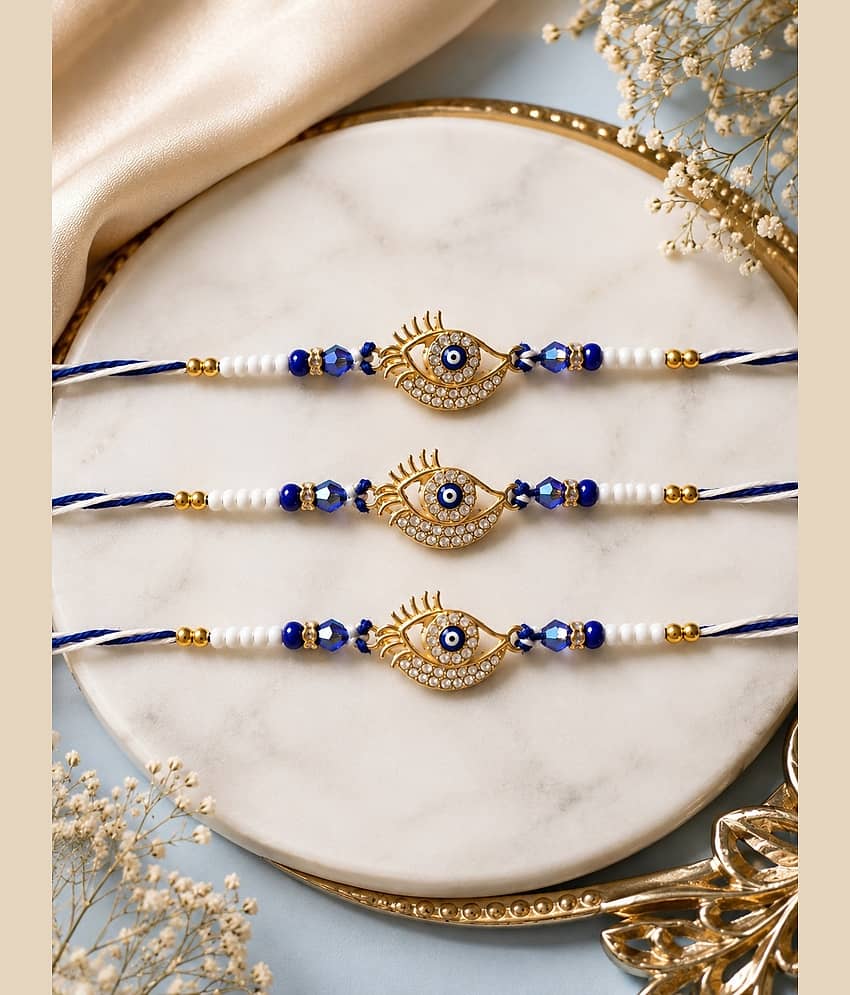 Rhosyn Designer 3 × Evil Eye (Nazar) Rakhis 1 × Greeting Card 1 × Small Roli Pack Adjustable Rakhi ( Pack of 3 , Blue ) - Bangles & Bracelets | Buy online on ZillyBuy