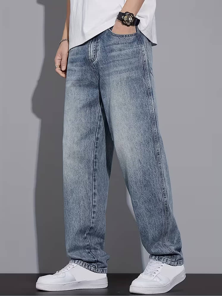 Buy Stylefabs Relaxed Acid Wash Men's Jeans ( Light Blue ) - Price - Image 1